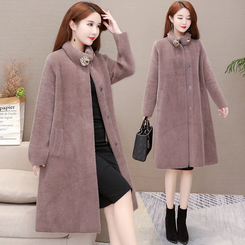 Imitation Water Mink Suede Coat Woman Winter 2021 New Korean Version Loose Medium Long Version Noble Trendy Gold Mink Suede Coat