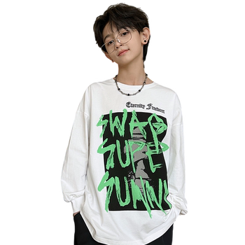 Boys round neck trendy long-sleeved t-shirt pure cotton medium-sized children