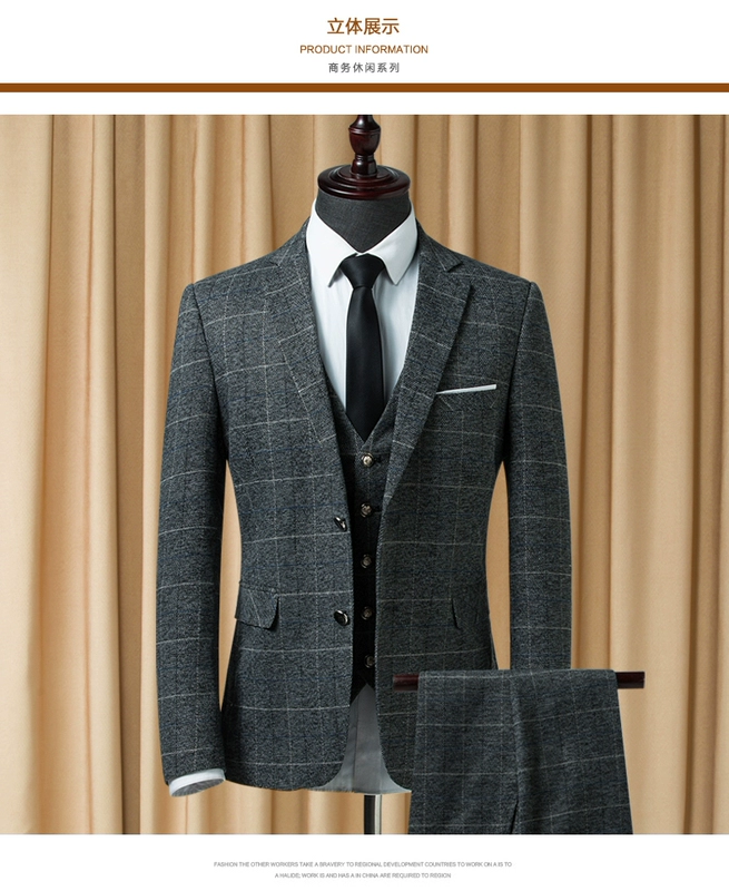 Bộ đồ vest nam ba mảnh phiên bản Hàn Quốc của chiếc váy cưới chú rể mỏng Anh thời trang kẻ sọc phù hợp với bộ đồ nam