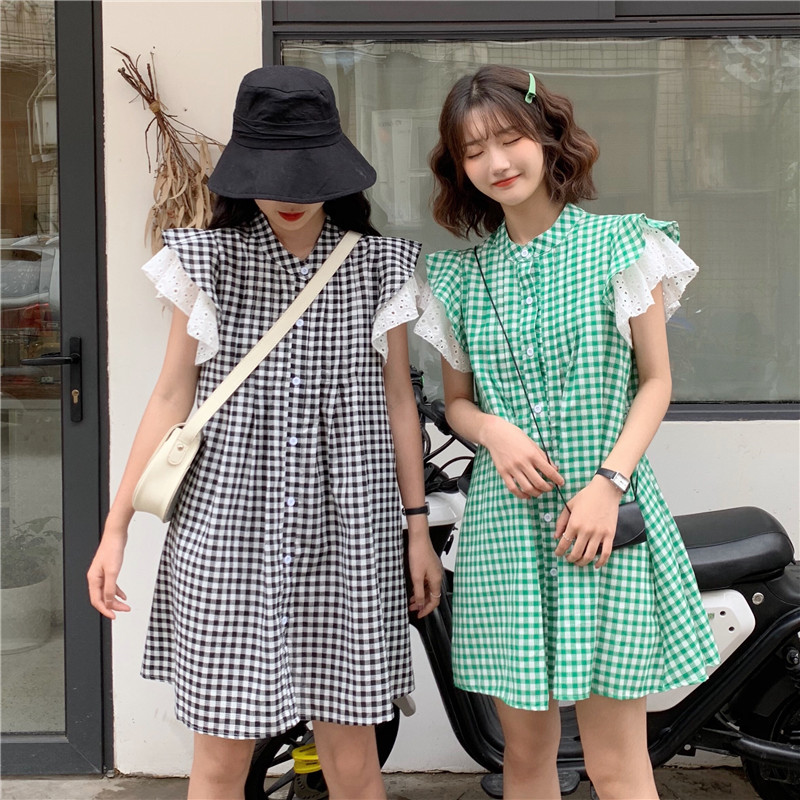 VK旗艦店 韓國風甜美寬鬆氣質娃娃裙短袖洋裝