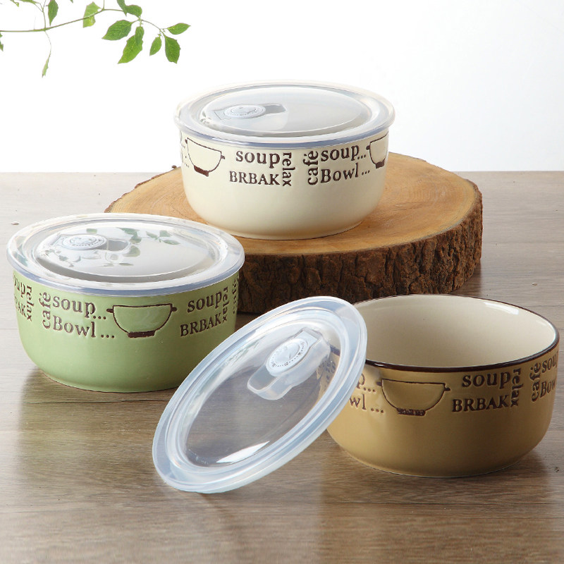 Yatai large ceramic bowl instant noodle bowl fresh-keeping bowl office worker student bento box microwave oven bowl creative hand-painted large bowl