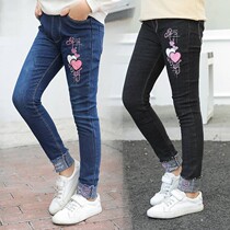 Girls stretch jeans spring and autumn thick 2020 autumn clothes students autumn slim high waist autumn trousers