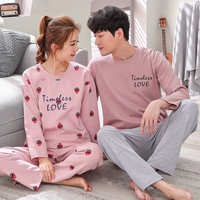 Phiên bản Hàn Quốc của bộ đồ ngủ cotton đôi tay dài mùa xuân và mùa thu đông Bộ đồ ngủ nam nữ mùa thu dễ thương phục vụ nhà cotton thời trang nam