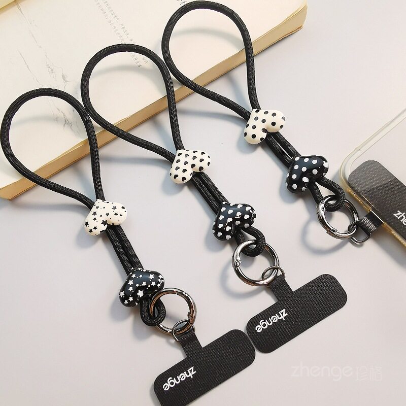 Short adjustable mobile phone lanyard, Korean style polka dot star heart charm, CCD camera chain case, outdoor.