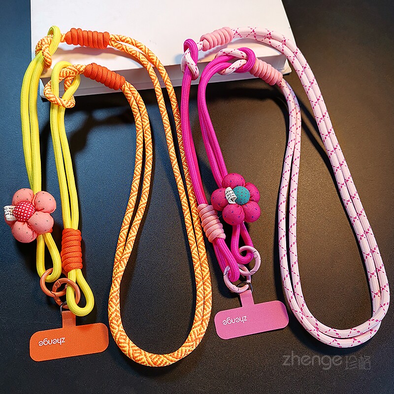 French polka dot floral long crossbody phone strap, multi-functional creative color-blocked outdoor camera chain, anti-loss