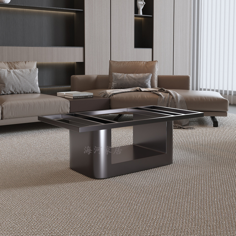 Italian-Style Marble Coffee Table Base with Double-Layer Slate, Stainless Steel Rectangular Luxury Stone Coffee Table Support Legs