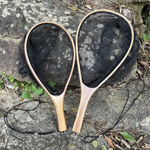 Wooden handle net copying Yaxi stream copying net portable micro-object fishing net rubberized net bag anti-hook fly fishing hand copying net