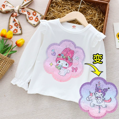 Весенние приятные телу хлопковые блестки для ногтей, детский лонгслив, футболка, рукава фонарики