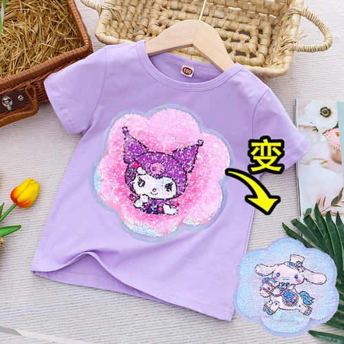 Футболка с коротким рукавом, детские мультяшные блестки для ногтей