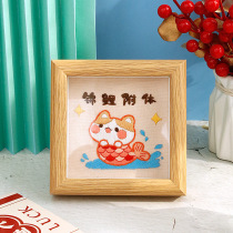 Embroidered handmade diy material Package Ping An Fuchu scholar Ping An Happy Joy Wood Photo Frame Swing Piece Decoration Painting Gift