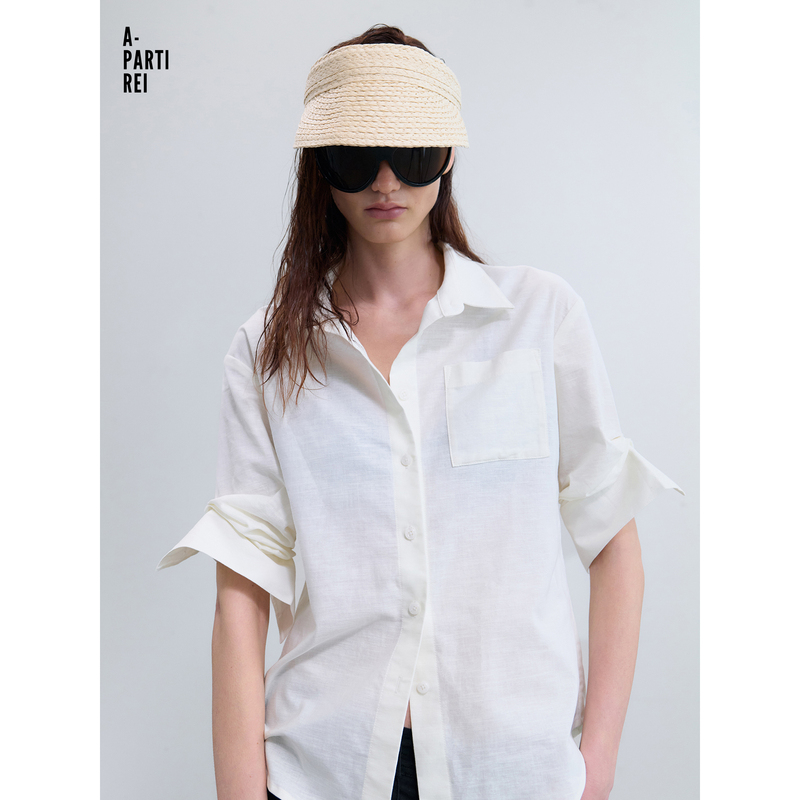 A Partireti Handmade Rolled Edge Linen Breathable White Shirt*Handmade Rolled Shirt