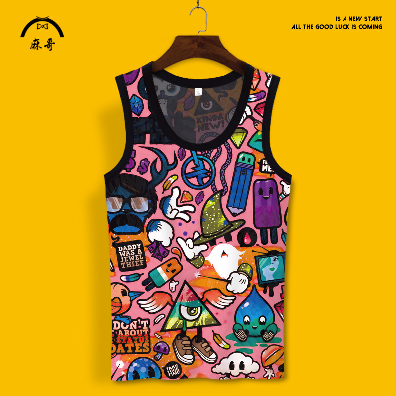 Summer New Style Sleeveless T-Shirt for Men with Graffiti Print, Trendy Brand Seamless Vest, Plus-Size, Ice-Feel Breathable Tank Top Summer New Style Sleeveless T-Shirt for Men with Graffiti Print, Trendy Brand Seamless Vest, Plus-Size, Ice-Feel Breathable Tank Top