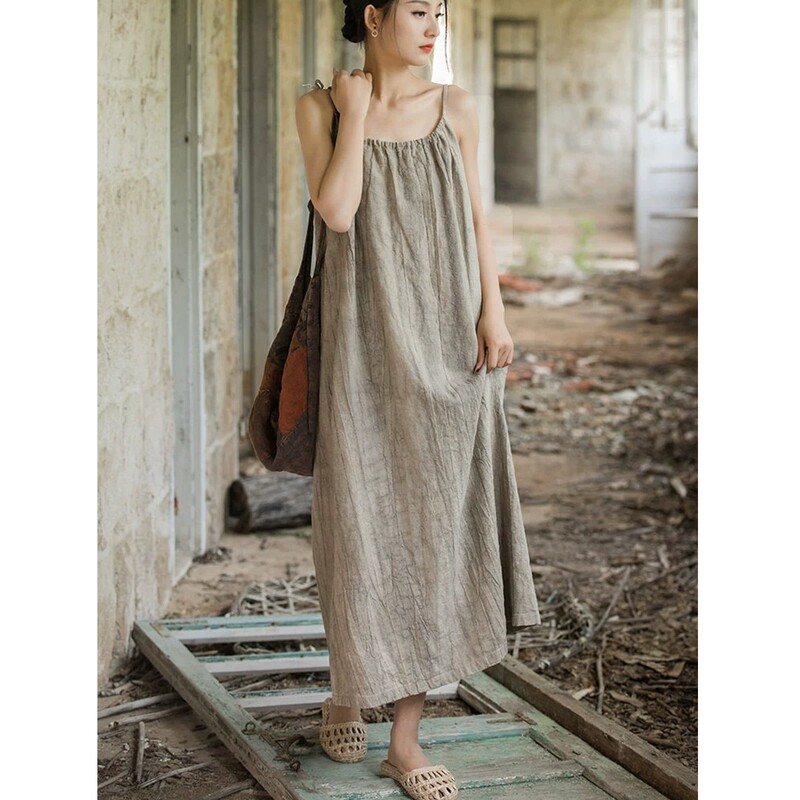 Retro Cotton and Linen Suspender Dress for Women 2026 Summer New Style Loose Slimming Casual Linen Sleeveless Vest Dress Retro Cotton and Linen Suspender Dress for Women 2026 Summer New Style Loose Slimming Casual Linen Sleeveless Vest Dress