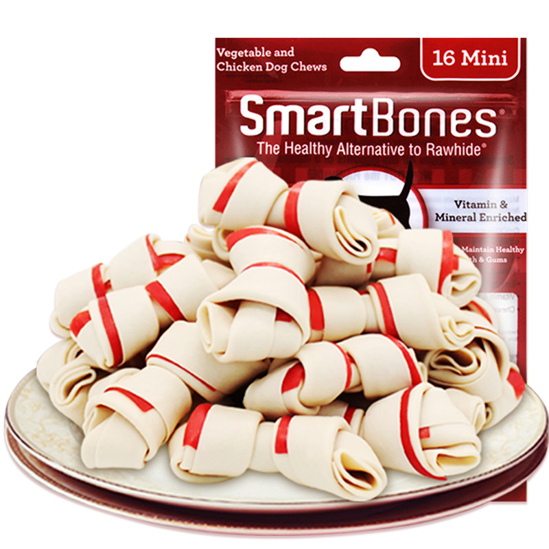 smartbones狗狗零食夹肉洁齿骨训练奖励泰迪咬胶迷你磨牙棒16支装