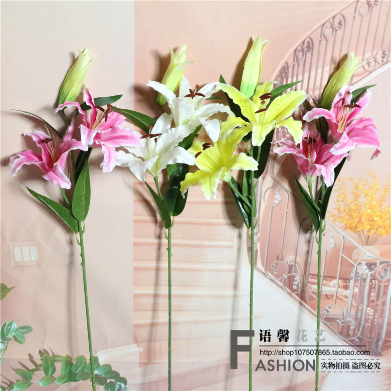 Hoa mô phỏng đơn hoa hoa giả sàn hoa trang trí phòng khách trang trí hoa nhân tạo bằng nhựa 2 hoa 1 Lei Lily - Hoa nhân tạo / Cây / Trái cây tường cây giả