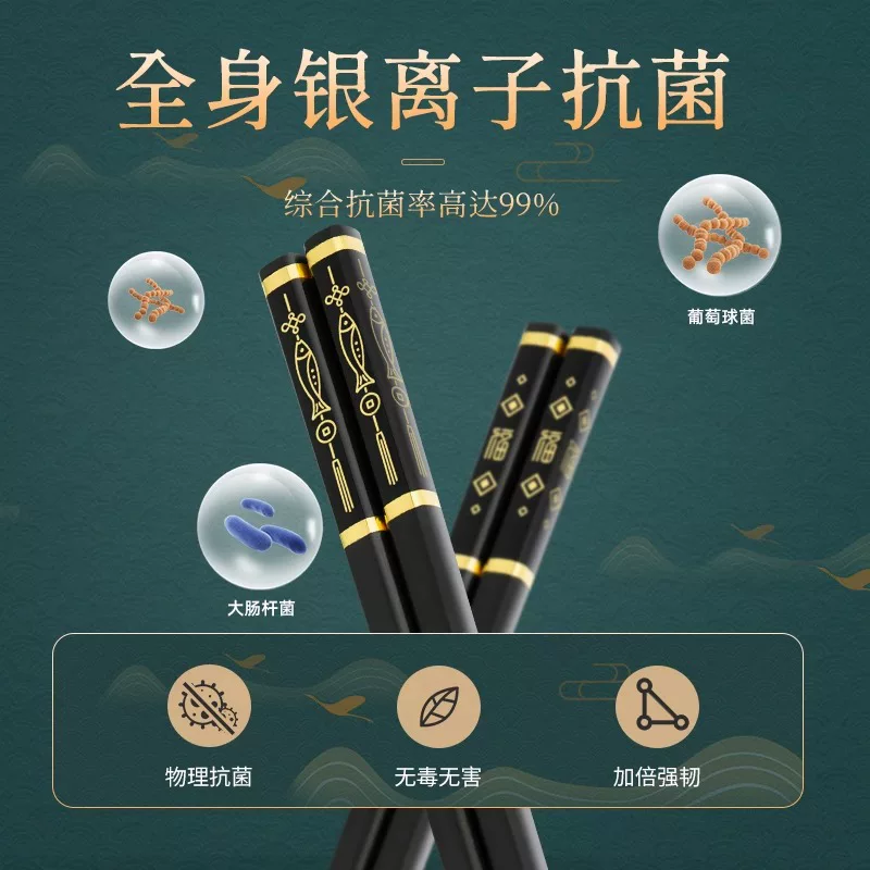 Double Gun Alloy Chopsticks for Household High-end New Antibacterial and Mildew-proof Boutique Household High Temperature Resistance 2024 Best Selling List 10 Pairs