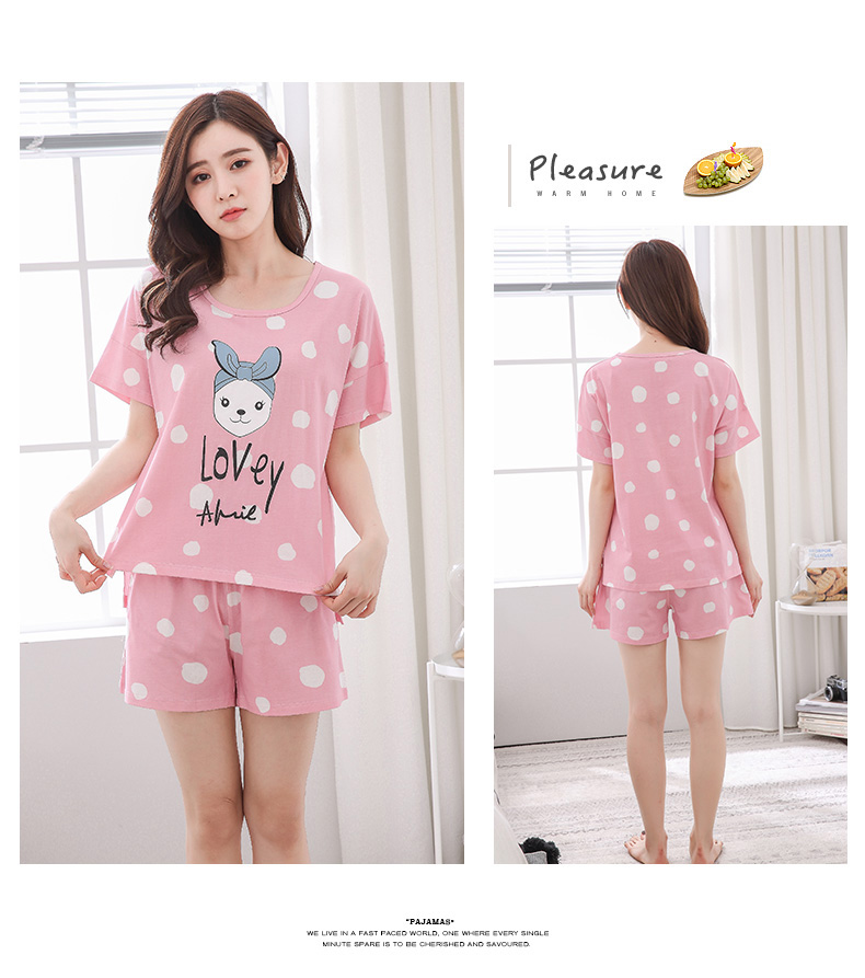 Đồ ngủ mùa hè nữ quần short mùa hè ngắn tay phù hợp với phiên bản Hàn Quốc của bộ phim hoạt hình cotton dễ thương lỏng lẻo hai mảnh - Bộ Pajama hình ảnh đồ bộ kiểu