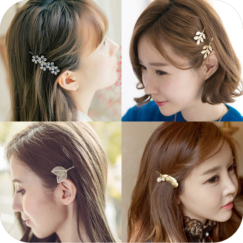 Korean trinkets headdress Vintage gold leaf hair clip Hair clip Sen Female bangs bow hair trim clip hair clip