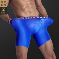 2 pieces of ice silk men sports underpants running tight lengthened speed dry professional anti-wear leg flat angle pants long leg bottom pants