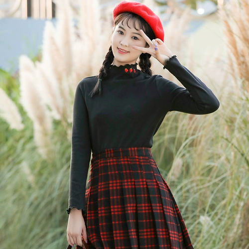 Демисезонный базовый приятный телу пуховик для школьников, бархатный лонгслив, высокий воротник, облегающий крой, для средней школы, по фигуре