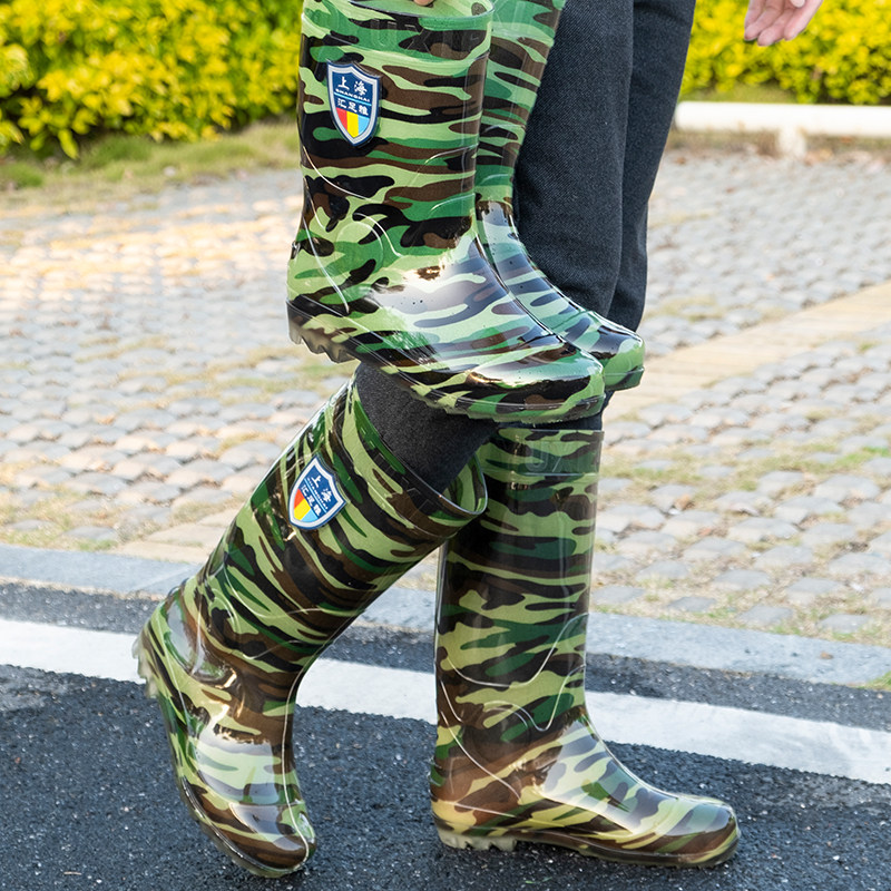 Four Seasons Short Barrel Rain Shoes Men's Camouflage Waterproof Shoes Middle Cylinder Rain Boots Non-slip Wear Resistant Bull Gluten Bottom Rubber Shoes High Cylinder Water Boots