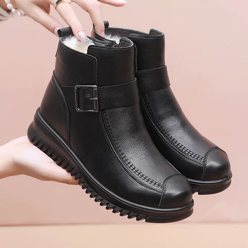 Утепленная обувь для матери, удерживающие тепло нескользящие короткие сапоги для кожаной обуви, из натуральной кожи, для среднего возраста