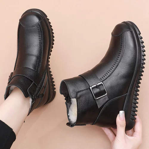 Утепленная обувь для матери, удерживающие тепло нескользящие короткие сапоги для кожаной обуви, из натуральной кожи, для среднего возраста