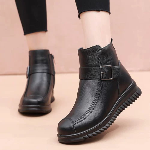 Утепленная обувь для матери, удерживающие тепло нескользящие короткие сапоги для кожаной обуви, из натуральной кожи, для среднего возраста