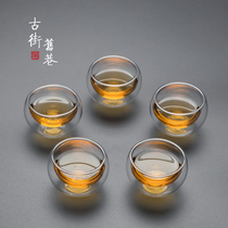 Double-layer glass teacup Small cup Single small Jianzhan cup set Kung fu master cup tea set High-end tea table
