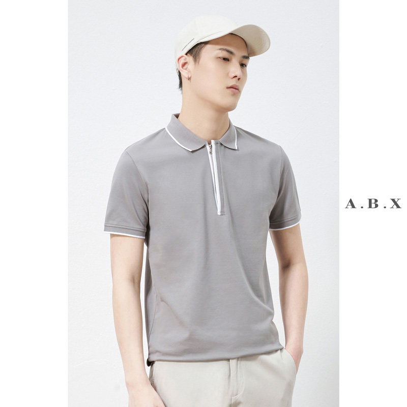 abx summer thin mercerized cotton lapel Polo shirt men slim fashion brand men's casual short sleeves trend solid color T-shirt