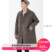 Winter new double-sided cashmere herringbone coat mens long cotton-padded tweed woolen coat