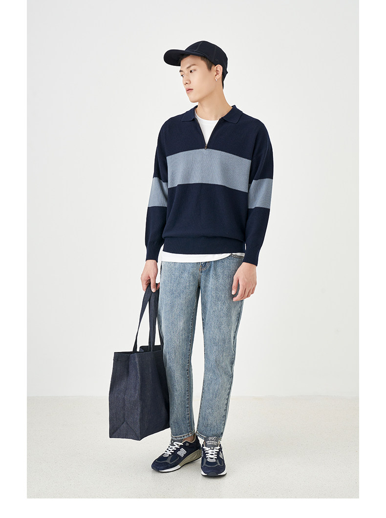 Весенняя шерстяная футболка polo, лонгслив, базовый мужской свитер, коллекция 2021, тренд сезона, свободный крой 