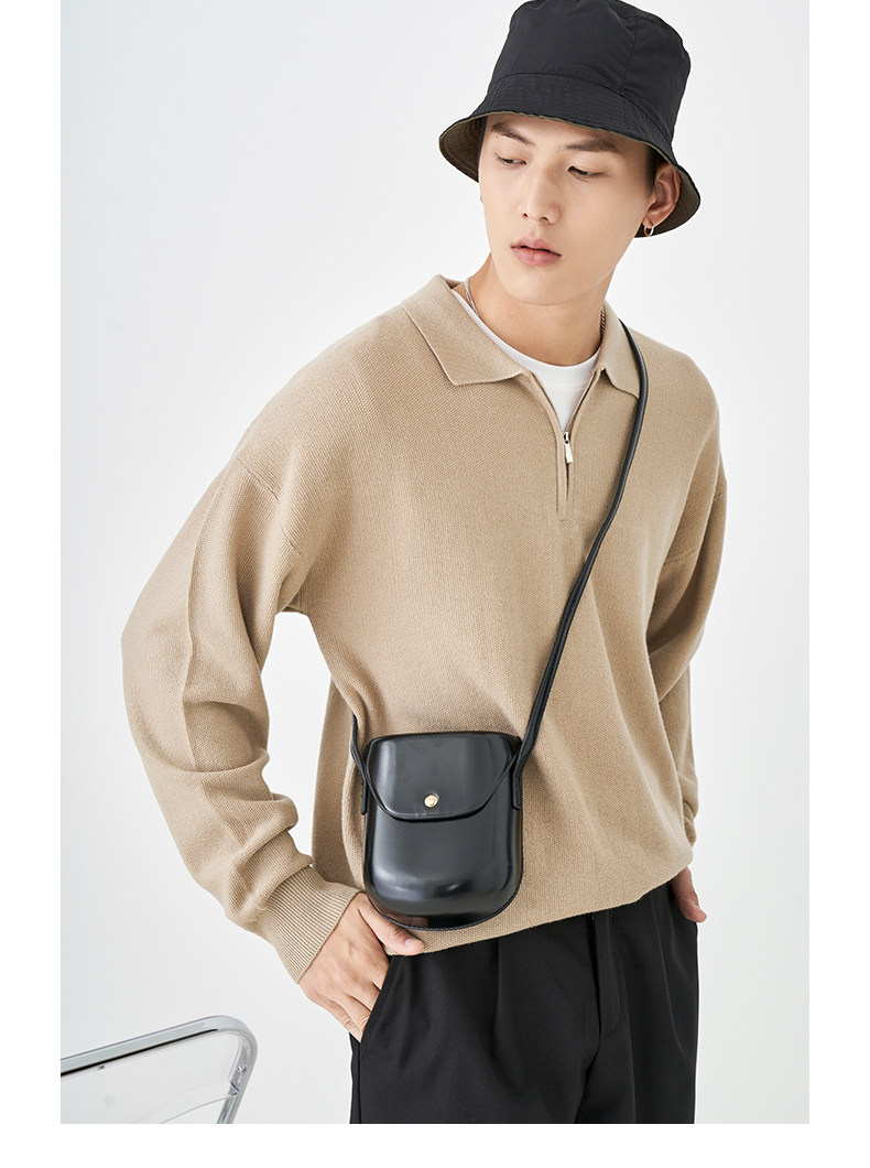 Весенняя шерстяная футболка polo, лонгслив, базовый мужской свитер, коллекция 2021, тренд сезона, свободный крой 