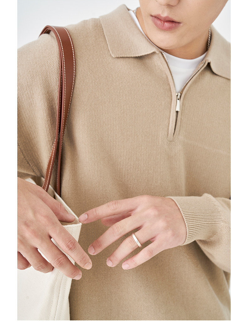 Весенняя шерстяная футболка polo, лонгслив, базовый мужской свитер, коллекция 2021, тренд сезона, свободный крой 