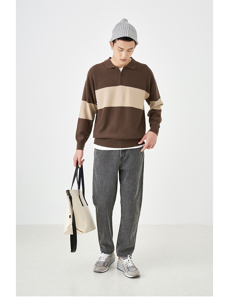 Весенняя шерстяная футболка polo, лонгслив, базовый мужской свитер, коллекция 2021, тренд сезона, свободный крой 