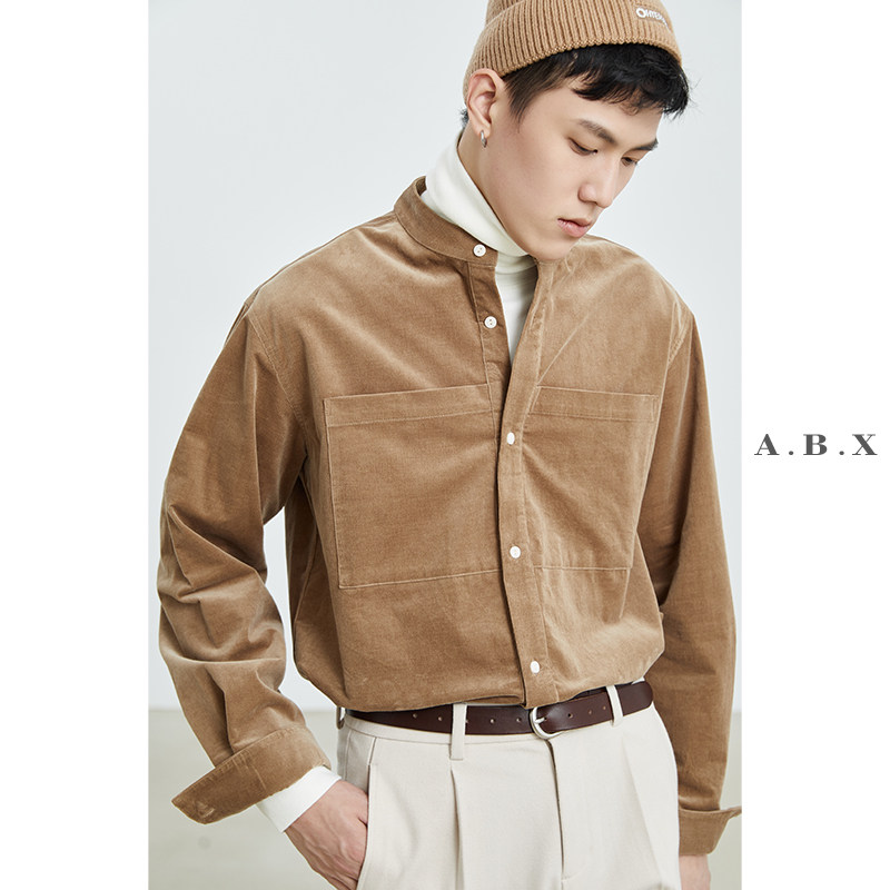 2021 autumn and winter new cotton corduroy shirt men's long sleeve casual loose warm Japanese tooling stand collar shirt