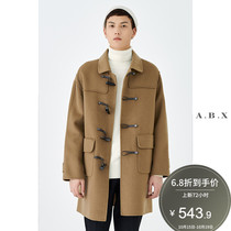 Winter new real horn buckle double-sided wool coat mens long thick cashmere woolen English coat