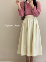 Early Autumn New Product side button pleated A skirt skirt umbrella skirt (skirt length 72 waistline flat 64)0903