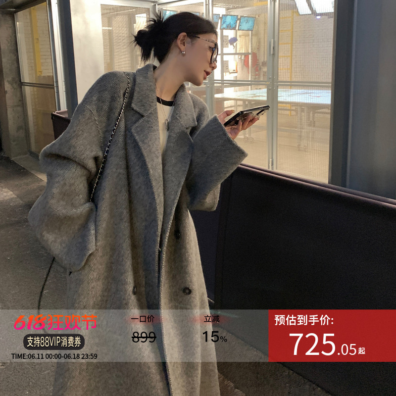 Ouyang Wool Double-Sided Woolen Coat for Women, New Winter Style, Petite Mid-Length Thick Woolen Coat