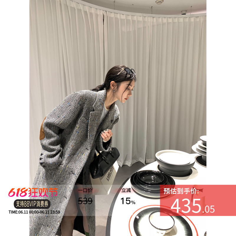 Ouyang Herringbone Woolen Coat for Women, New Autumn and Winter Style, Retro, High-End, Thickened, Mid-Length Woolen Coat Ouyang Herringbone Woolen Coat for Women, New Autumn and Winter Style, Retro, High-End, Thickened, Mid-Length Woolen Coat