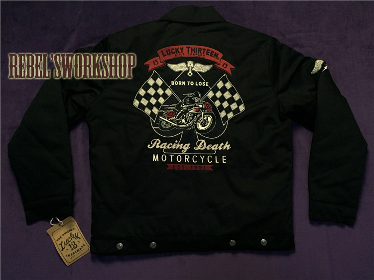 Lucky 13 Jacket Motorcycle Embroidery Padded Old School Tattoo American Frock Vintage