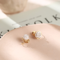 Fan-style white rose refinement commute minimalist elegant small crowdsilver needle earrings female mosquito coil dish without otolehole ear clip