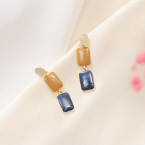 Japan-ROK Retro Collision Color Earrings Morandi Color Minimalist Earrings Temperament Port Wind Superior Ear Nails No Ear Clip
