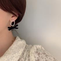 South Korean black velvet butterfly knot ear ring net red advanced feeling light and luxurious with no earbuds and earbuds