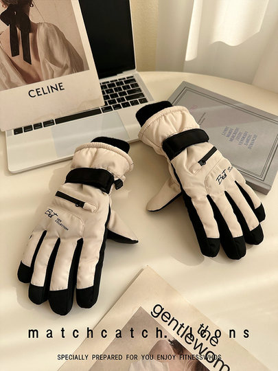 Ski Gloves for Women, Winter Outdoor Snow Play, Cold-Proof, Warm, Fleece-Lined, Thickened, Windproof, for Riding Electric Bikes, Men's Motorcycle Gloves, Touchscreen-Compatible