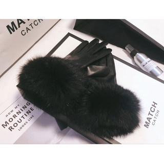 New Style Genuine Leather Gloves for Women, Winter Rabbit Fur, Cute, Fleece-Lined, Thickened, Warm, Suitable for Driving, Touchscreen, and Cycling