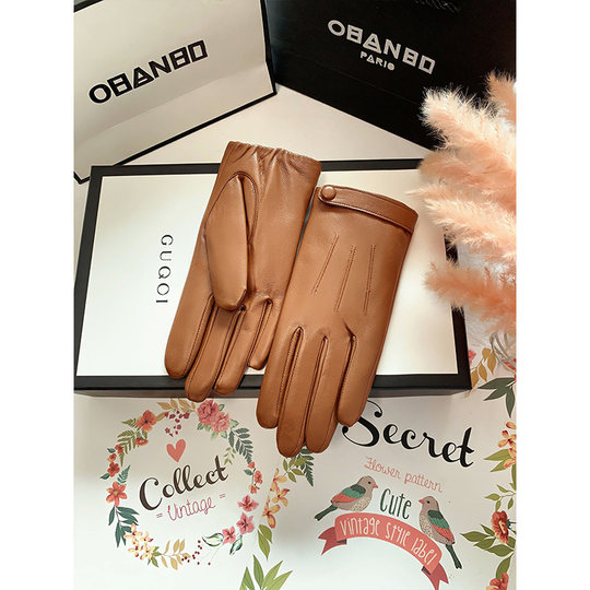 Genuine Leather Gloves for Women, Winter Cute Short Style, Fleece-Lined, Thickened, Warm, Windproof, Cold-Resistant, Touchscreen-Compatible, for Driving, Thin for Cycling, Sheepskin