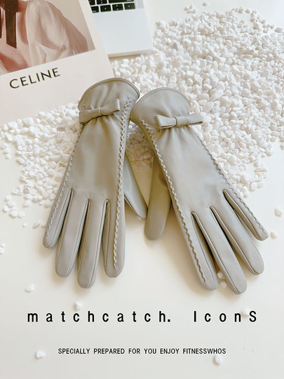 Sheepskin Gloves for Women, Winter Genuine Leather Driving Gloves, Fleece-Lined, Touchscreen-Compatible, Warm, Windproof, Spring and Autumn, Thin Motorcycle Outdoor Gloves, Thickened