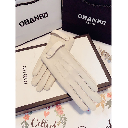 Sheepskin gloves for women, winter, Korean version, cute, velvet, thickened, cold-proof, warm, short, motorcycle, touch screen, thin genuine leather