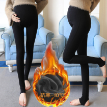  Fat plus size 200-300 kg pregnant women leggings winter belly support wear plus velvet thick stepping foot cotton pants